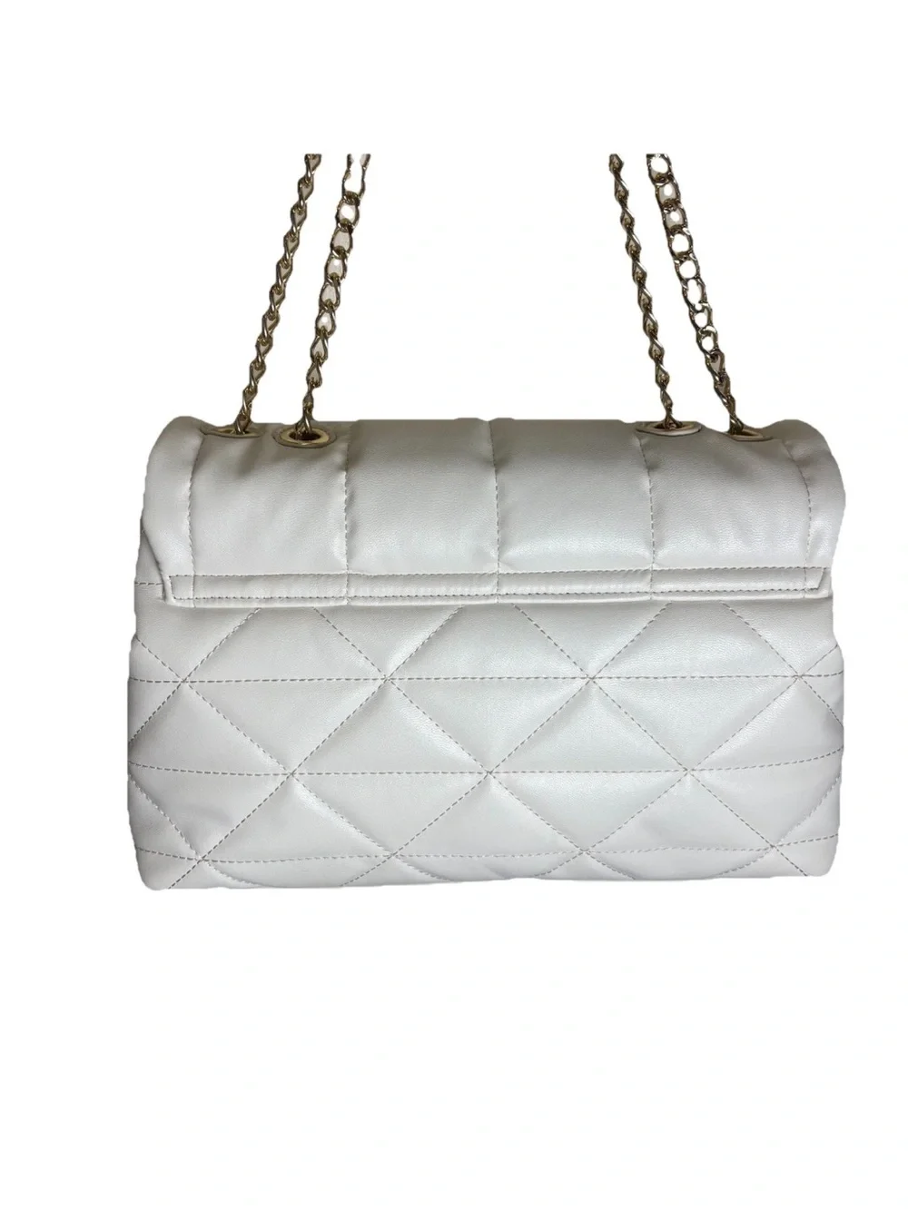 Steve Madden Quilted Shoulder Bag Off White Gold Chain Strap Faux Leather